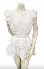 LoveShackFancy Natasha Mini Dress in Pink Splash Hand Dye Ruffle Cotton Women XS