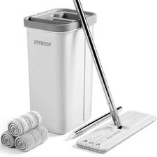 Mop and Bucket with Wringer Set Hands Free Flat Floor and 60"Mop 3 Reusable