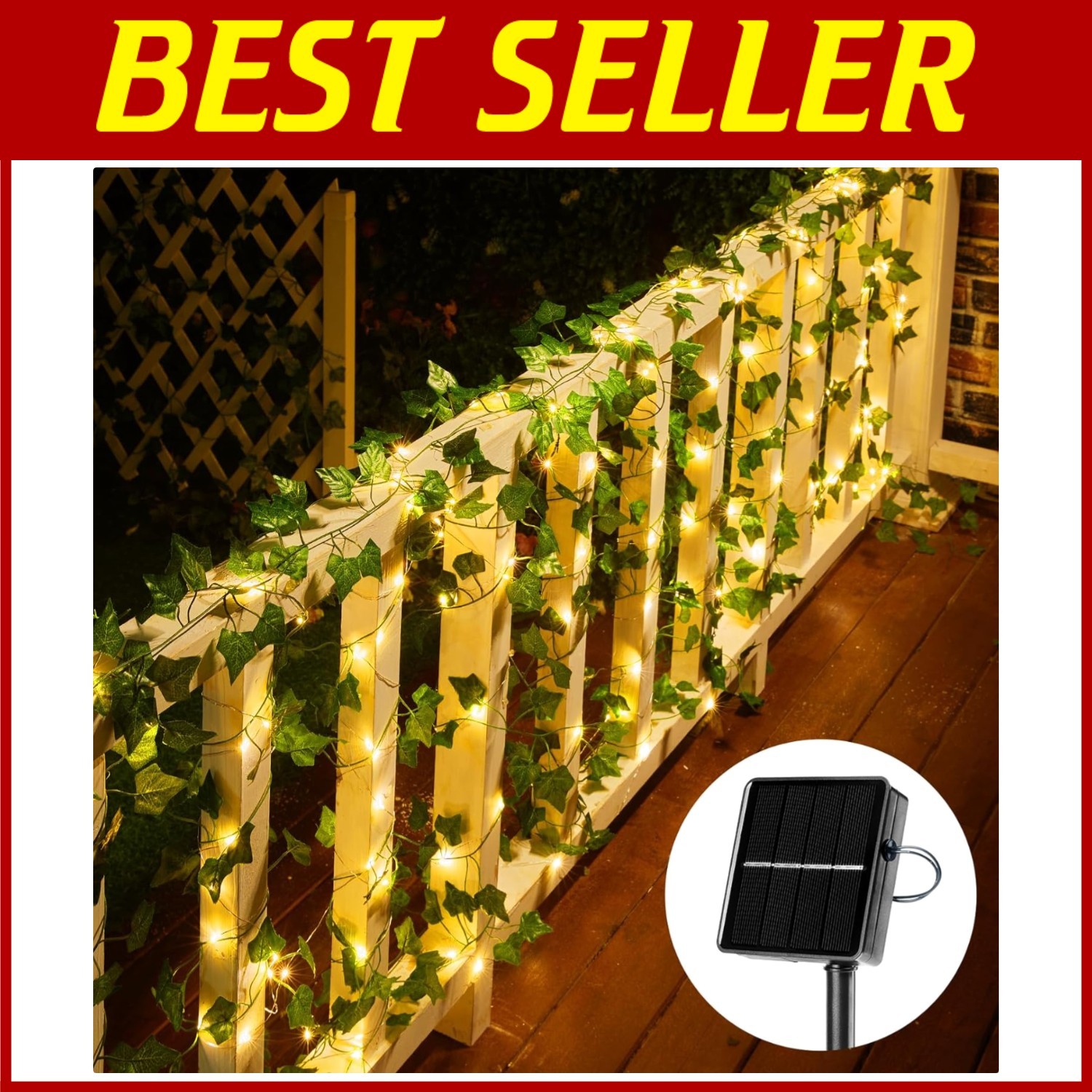 Solar Vine Lights Outdoor - 66Ft String Lights with Ivy