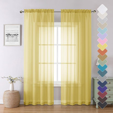 Yellow Sheer Curtains 84 Inches Long 2 Panels, Light Filtering Voile Window Curt