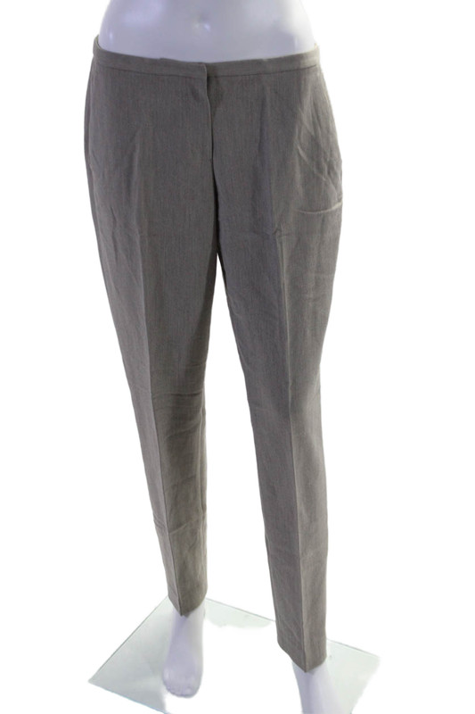 T Tahari Womens Cotton Double Hook & Eye Zipped Straight Leg Pants Beige Size 6