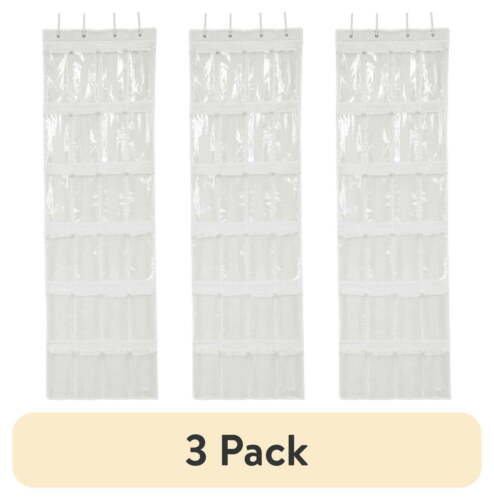 (3 pack) 24 Pocket over the Door Non Woven Closet Shoe Organizer, Adult and Kids
