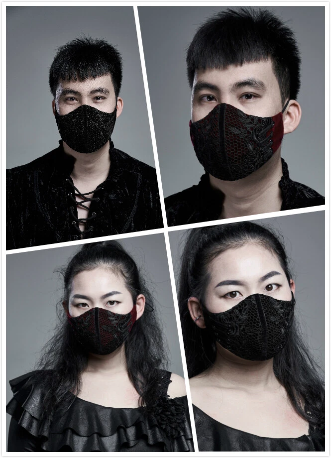 Gothic Knitted Embroidered Lace Drawstring Decoration Breathable Cotton Mask
