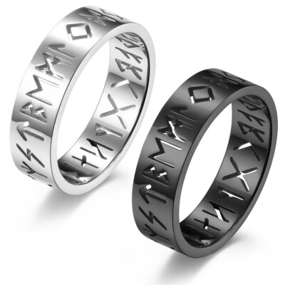 Bandring Titan unisex mit Runen silber oder schwarz Runenring bre10