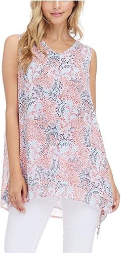 Fever Women's Double Layer Sleeveless Blouse (Blue Mosaic Glass, Medium) A003 - Picture 2 of 8