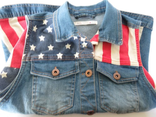 Americana Vest Sz S Denim Red White Blue Stars Stripes Stretch USA Sunset Sky - Picture 5 of 7