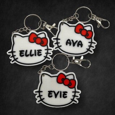 3D Printed custom personalised name Hello kitty keyring UK