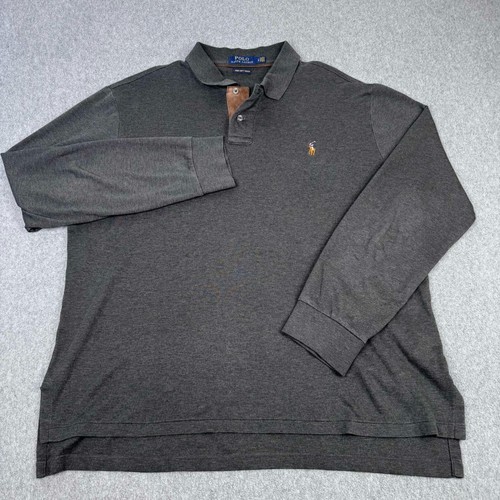Polo Ralph Lauren Mens L Gray Long Sleeve Polo Pima Flesh Pony Classic Golf - Picture 2 of 6