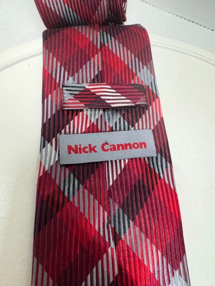 Галстук мужской Nick Cannon 100% шелк классический красный клетчатый серебристый галстук в полоску 63x2,75 - Изображение 2 из 4