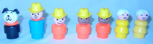 7 Vtg. Fisher Price Little People Figures-Farmer & Barn & Dog-See Seller Descrip