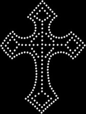 Rhinestone Bling Sparkle Iron On Transfer DIY Medium Cross White Crystal