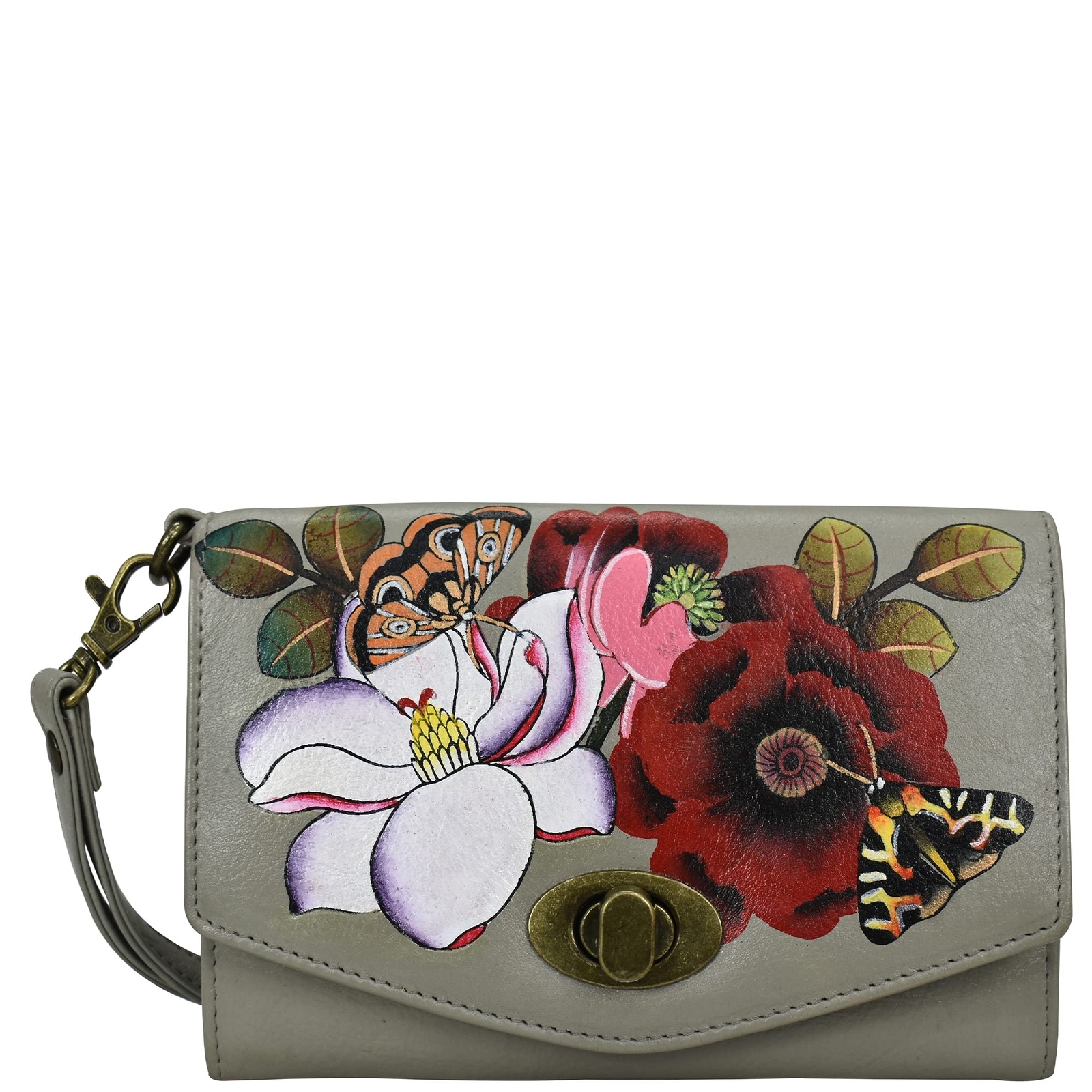 Anna by Anuschka Women's Hand-Painted Genuine Leather Wristlet Clutch Purse Top