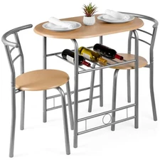 BCP 3-Piece Wood/Steel Space Saving Dining Room Oval Table & Chairs Set
