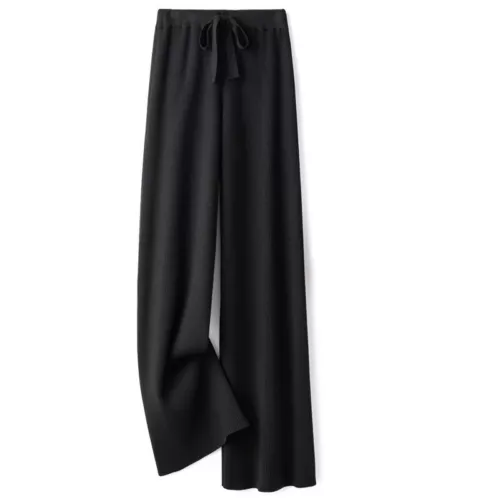 Lockere Damenhose weites Bein hoher Bund Wolle Kaschmir Strick gerade lange Hose - Bild 13 von 31
