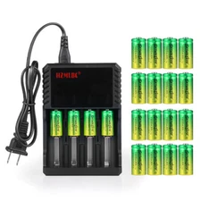 20pcs SkyWolfEye 16340 Battery 3.7V 1800mAh RCR123A Rechargeable +4 Slot Charger