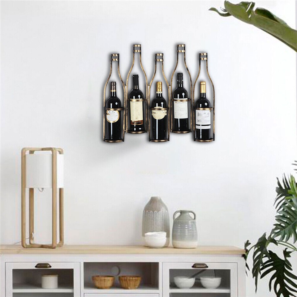 5Bottles Wall Mounted Wine Rack Bottle Holder Kitchen Bar Wine Storage