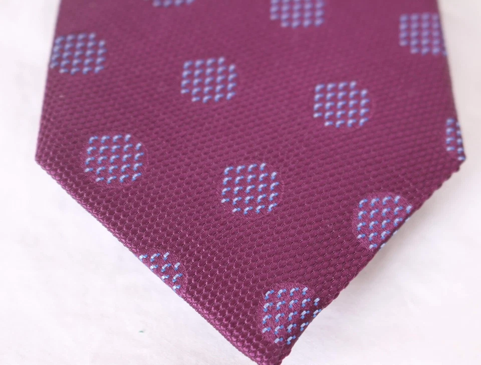 Corbata de seda italiana Donald Donahue cosida a mano corte clásico púrpura azul patrón circular Foto 3 de 4