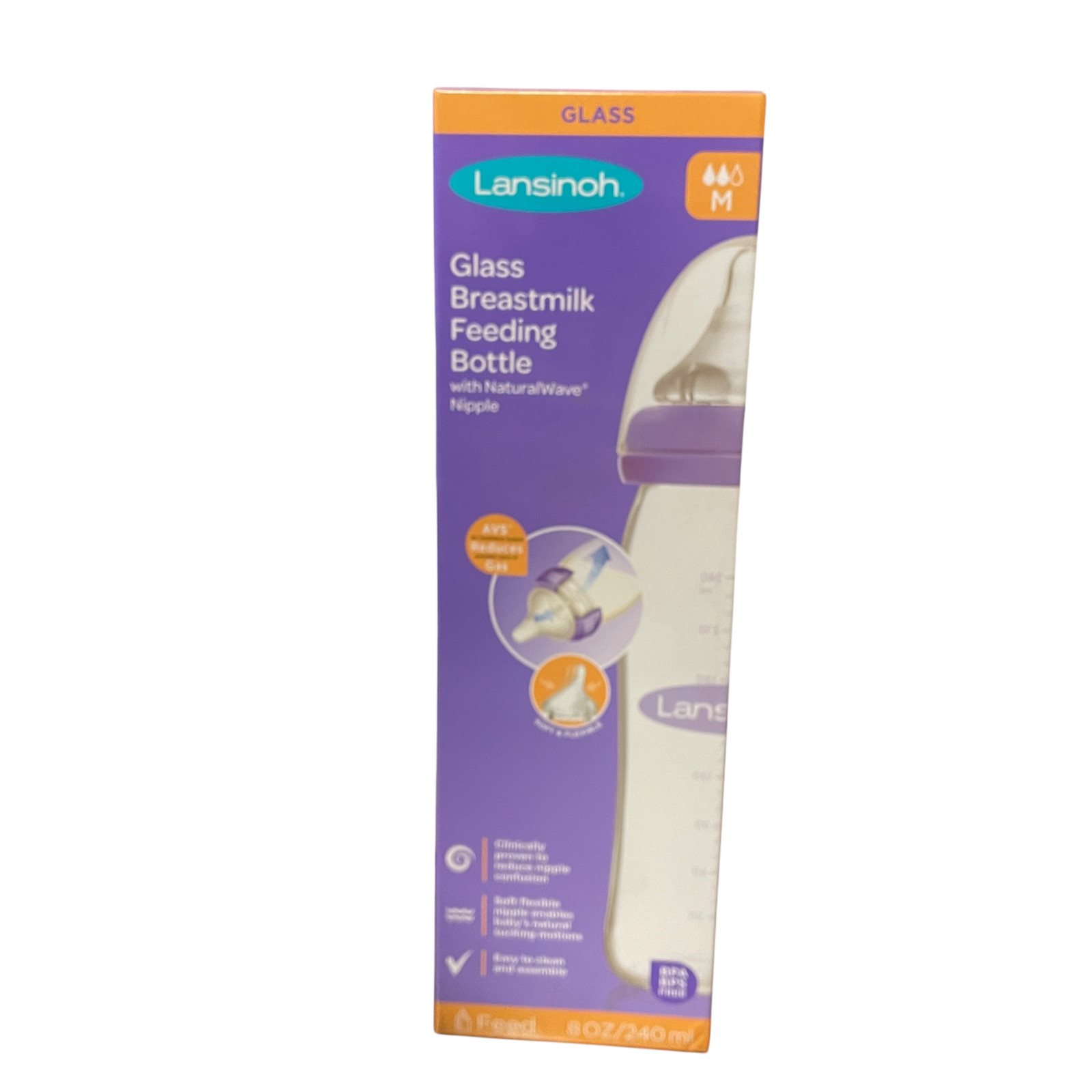 NEW Lansinoh Glass Baby Bottle 240ml 8OZ  Medium flow #N3508