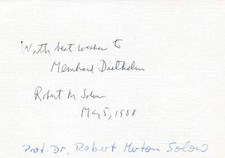 Robert Solow autograph Nobel Prize in Economic 1987, signed card