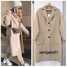 Zara Beige Handmade Wool Blend Coat With Patch Pockets Size M