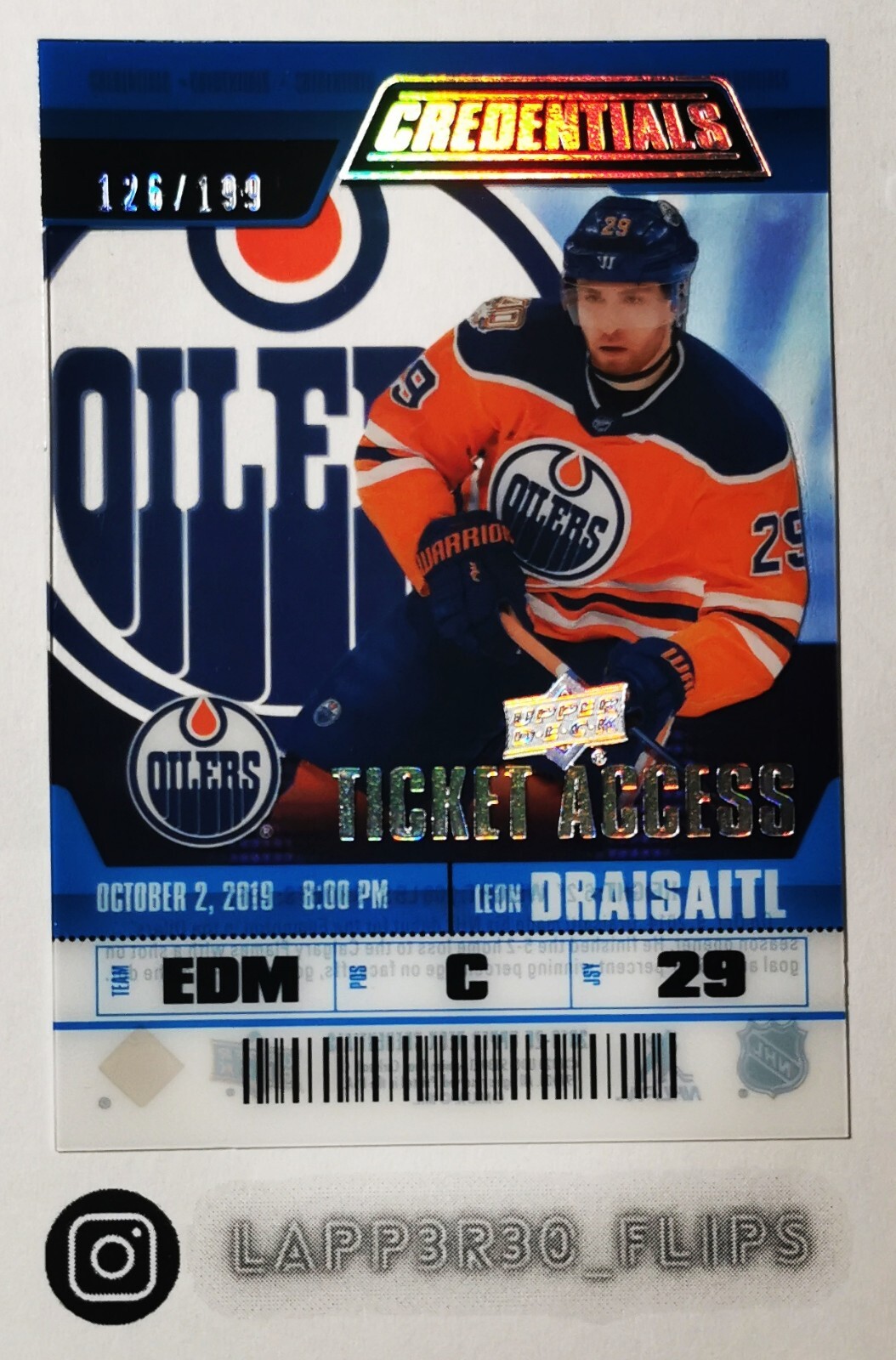 Leon Draisaitl 2019-20 Upper Deck Credentials Ticket Access Acetate /199 #TA-LD