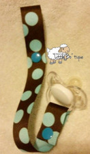 Pacifier Holder Binki Clip Snaps Teething Toy Baby Mom Diaper Bag Blue Polka Dot