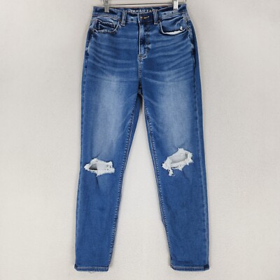 American Eagle Jeans Womens 4 Blue Mom Jean High Rise Distressed Medium Wash