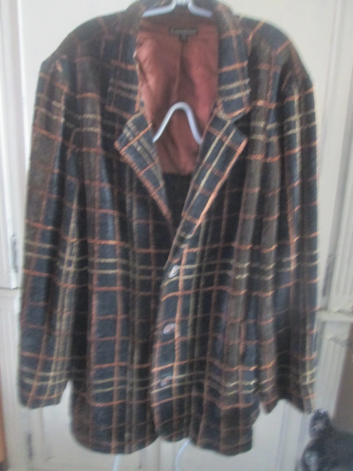 FANTASTIC MENS LOOMINUS MULTI COLOR PLAID CHENILLE RAYON BLAZER JACKET, SZ L