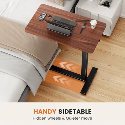 Use Bed Standing Table Adjustable Office Home Overbed Bedside Table with Wheels