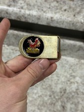 Vintage 80s ISU Iowa State Cyclones Brass Metal Belt Buckle NCAA Gold Red AMINCO
