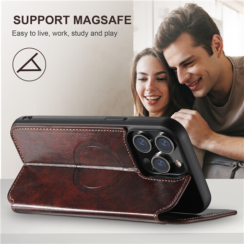 For iPhone 16 Pro Max 15 14 13 Magnetic MagSafe Leather Wallet Flip Stand Cover - Picture 10 of 31