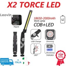 X2 LAMPADA DA LAVORO LED RICARICABILE POTENTE 700L COB TORCIA MAGNETICA OFFICINA