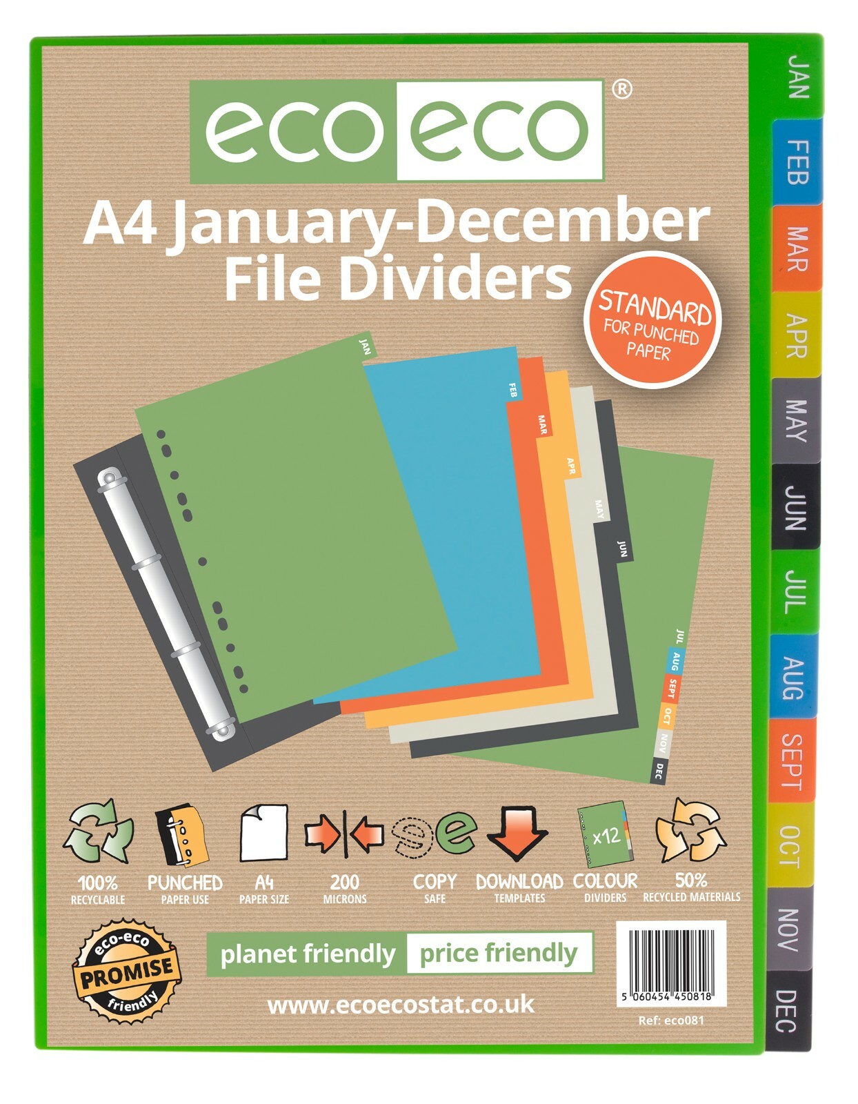 A4 50% Recycled January To December File Document Dividers