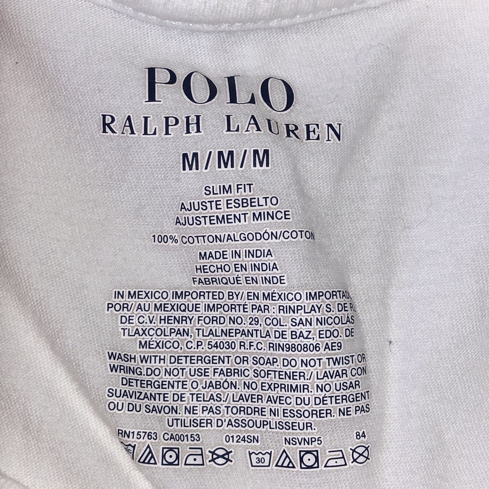 Polo Ralph Lauren bianca scollo a V t shirt slim fit blu pony taglia media