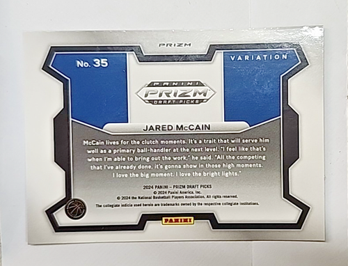 2024-25 Panini Prizm - Jared McCain #35 Green Variation Prizm (RC) - Picture 7 of 7