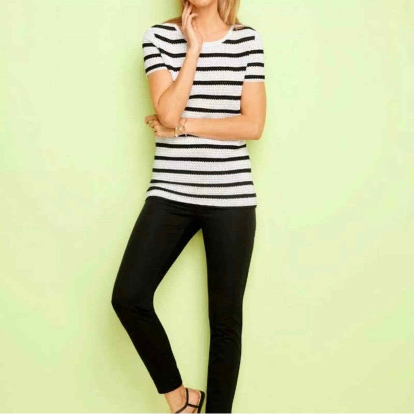 Talbots Crochet Black and White Stripe Crewneck Sweat… Gem