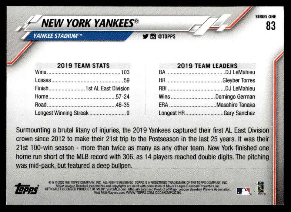 2020 TOPPS MINI AARON JUDGE NEW YORK YANKEES R7 - Image 2 of 2