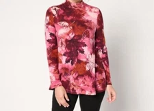 Denim & Co Size Petite XS Berry Heavenly Jersey Mock Neck Top A672132 NWOT