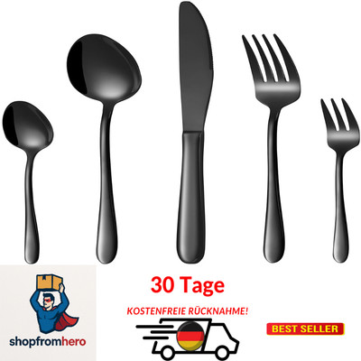 cutlery set, black, 30-piece stainless steel cutlery set for 6 people, dinner...