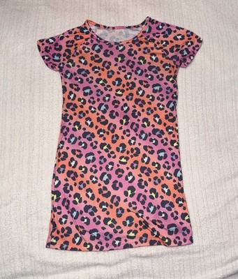 Used Wonder Nation Coral Leopard Print Night Shirt Gown Girls Size M (7-8)