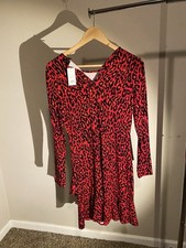 Banana Republic Red Black Leopard Fitted Flounce Ruffel Hem Dress Sexy Size 6