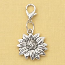 Silver Sunflower Charm: Clip-On Floral Accessory for Bags and Journals