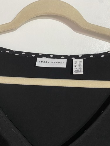 Susan Graver Top 2X Nero Maglia Liquida Abbastanza Lusso Ufficio Old Money Pois - Foto 7 di 12