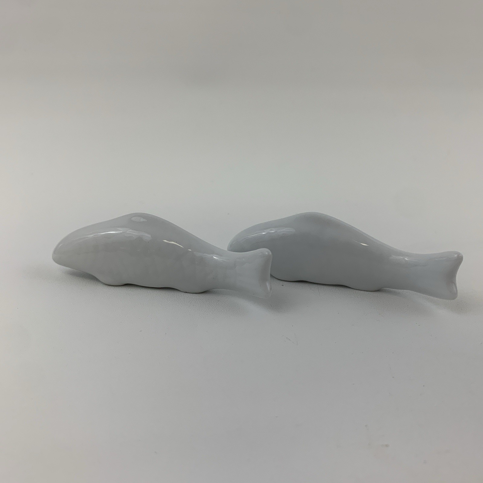 Miniature White Ceramic Porcelain Fish Figurines Set of 2