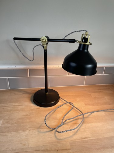 Ikea RANARP Black & Gold Adjustable Lever Arm Work Desk Lamp Light 58cm