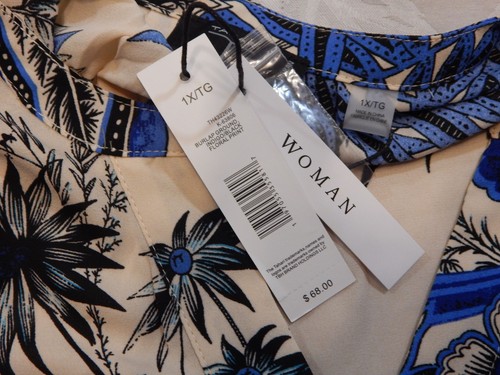 Top blusa donna T Tahari manica corta blu flora 1X vendita al dettaglio $68 leggero - Foto 4 di 22