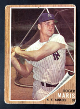 Topps 1962 Roger Maris #1 New York Yankees Baseball Card MLB Vintage Pinhole