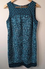 Blue Paisley Shift Dress Sleeveless Boho Retro Size 12 Summer Floral Swirl