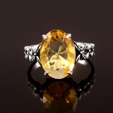 925 Sterling Silver Rose Cut Yellow Citrine Gemstone Jewelry Ring All size US 