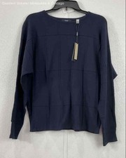 NWT Tahari Women's Navy Blue Long Sleeve Viscose Blend Line Sweater Size Medium